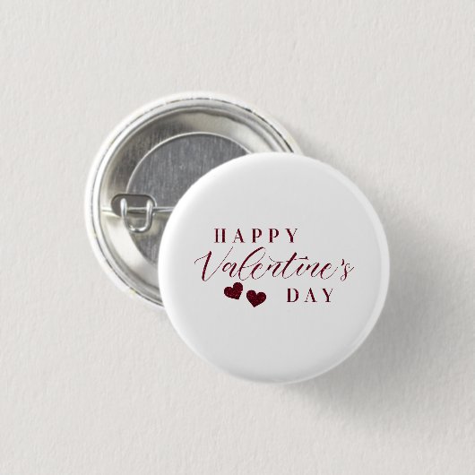 Roter Glitzer - Happy Valentine's Day Heart Button (Vorne & Hinten)
