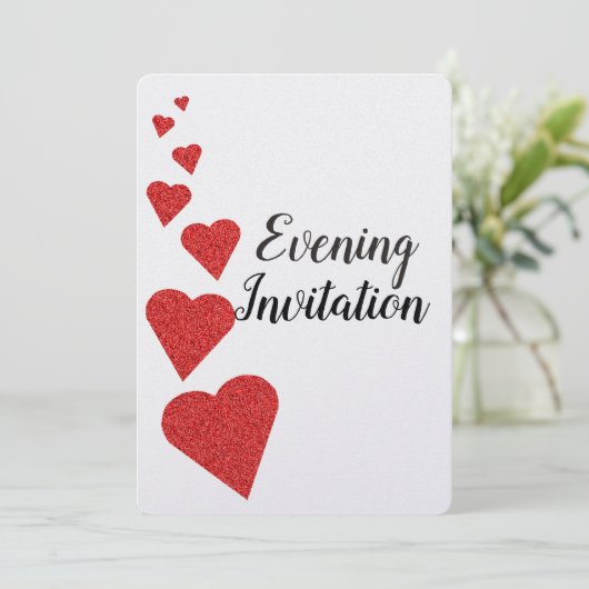 Roter Glitzer Herz Abend Einladung (Stehend Vorderseite)