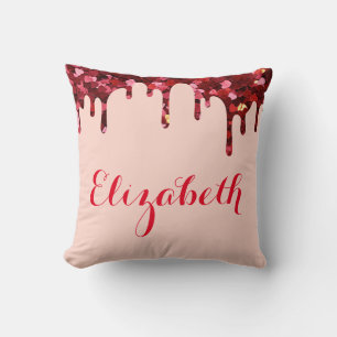 Roter Glitzer Herzt Tropfen mit Namen und Text Kissen