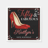 Roter Glitzer High Heels | 50 & Fabulous Geburtsta Serviette (Vorderseite)