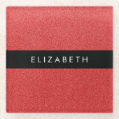 Roter Glitzer, Hintergrund des Glitzer, Ihr Name Glasuntersetzer (Vorderseite)