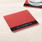 Roter Glitzer, Hintergrund des Glitzer, Ihr Name Rechteckiger Pappuntersetzer (angewinkelt)