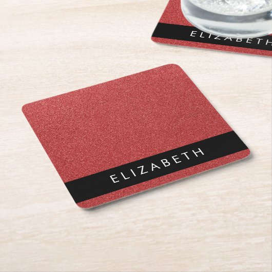 Roter Glitzer, Hintergrund des Glitzer, Ihr Name Rechteckiger Pappuntersetzer (angewinkelt)