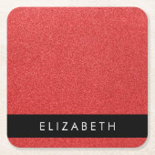 Roter Glitzer, Hintergrund des Glitzer, Ihr Name Rechteckiger Pappuntersetzer (Vorderseite)