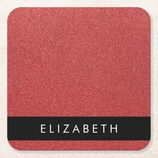 Roter Glitzer, Hintergrund des Glitzer, Ihr Name Rechteckiger Pappuntersetzer (Vorderseite)