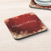 Roter Glitzer Hintergrund mit Schneeflocken Getränkeuntersetzer (Linke Seite)