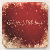 Roter Glitzer Hintergrund mit Schneeflocken Getränkeuntersetzer (Vorderseite)