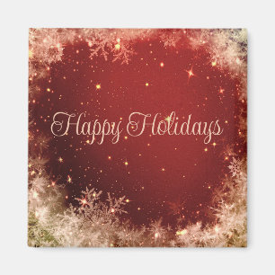 Roter Glitzer Hintergrund mit Schneeflocken Magnet