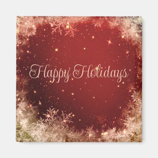 Roter Glitzer Hintergrund mit Schneeflocken Magnet (Vorne)