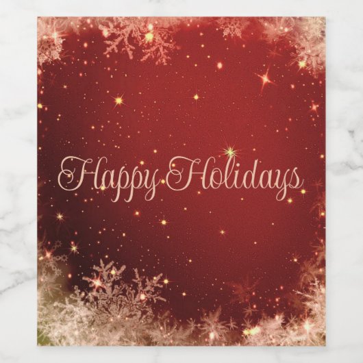 Roter Glitzer Hintergrund mit Schneeflocken Weinetikett (Einzelnes Label)