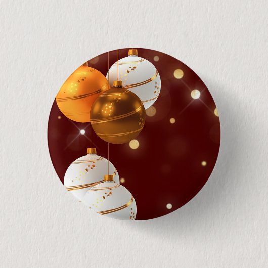 Roter Glitzer Hintergrund mit Weihnachtsballen Button (Vorderseite)