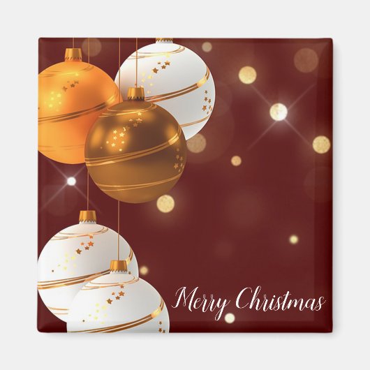 Roter Glitzer Hintergrund mit Weihnachtsballen Magnet (Vorne)