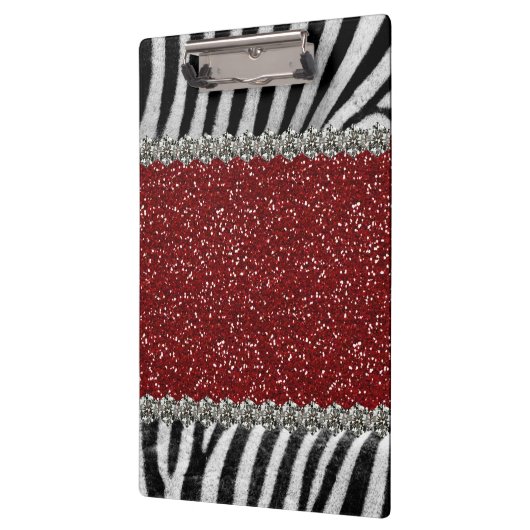 Roter Glitzer(Imitat) Zebra Stripes Klemmbrett (Links)