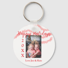 Roter Glitzer Kinderfamilie Foto Name der Feiertag Schlüsselanhänger
