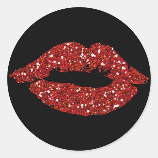 Roter Glitzer Kiss auf schwarzen Hintergrundkleber Runder Aufkleber (Vorderseite)