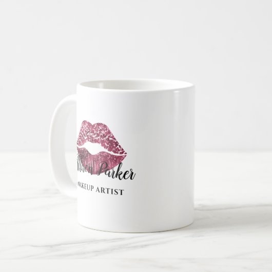 Roter Glitzer Kiss Lips Business Makeup Artist Kaffeetasse (Vorderseite Links)