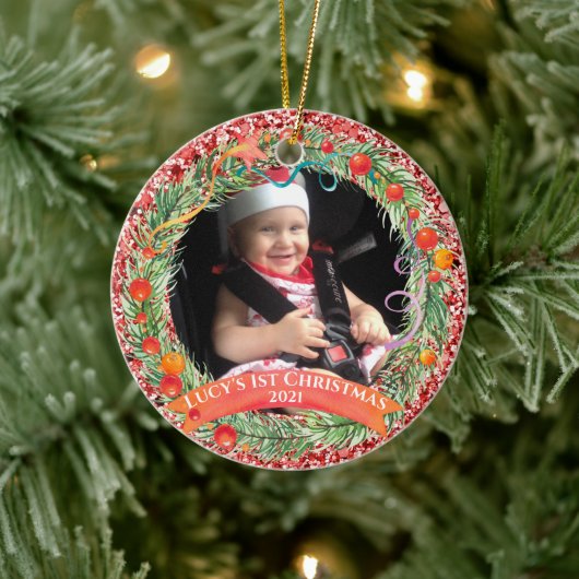 Roter Glitzer Kreath Erster Weihnachtsschmuck (Baum)