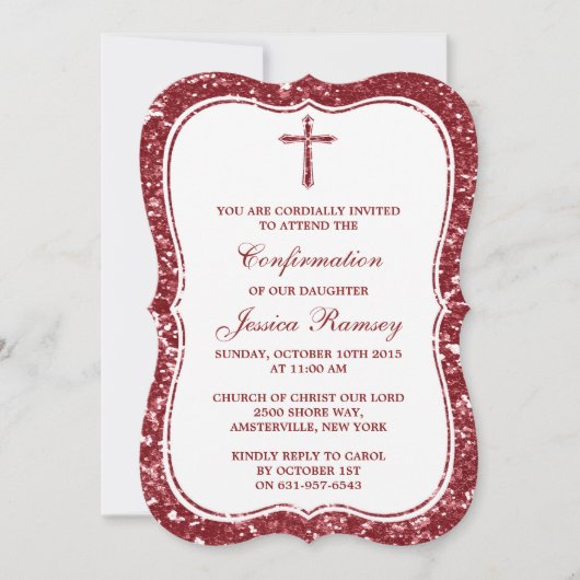 Roter Glitzer Kreuz Heilige Kommunion oder Bestäti Einladung (Vorderseite)