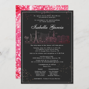 Roter Glitzer Las Vegas Quinceñera Geburtstag Einladung
