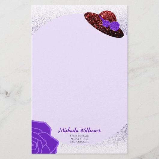 Roter Glitzer, lila Lavendel Briefpapier (Vorderseite)