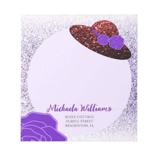 Roter Glitzer, lila Lavendel Notizblock (Vorderseite)