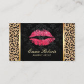 Roter Glitzer Lips Leopard Damask Makeup Artist Visitenkarte (Vorderseite)