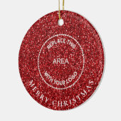 Roter Glitzer Logo Firmenname Frohe Weihnachten Keramik Ornament (Links)
