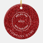 Roter Glitzer Logo Firmenname Frohe Weihnachten Keramik Ornament (Hinten)
