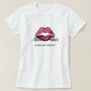 Roter Glitzer Logo Kiss MAKEUP KÜNSTLER Name T-Shirt