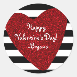 Roter Glitzer Look Herz Schwarz-weiß Valentine's Runder Aufkleber