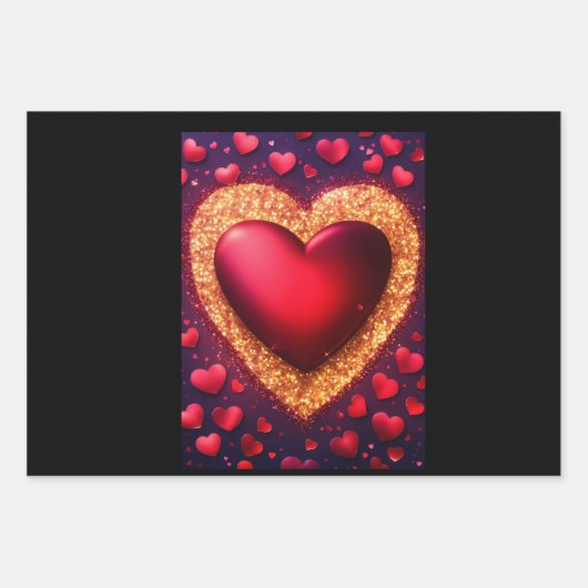Roter Glitzer mit Herzen Geschenkpapier Set (Vorderseite 2)