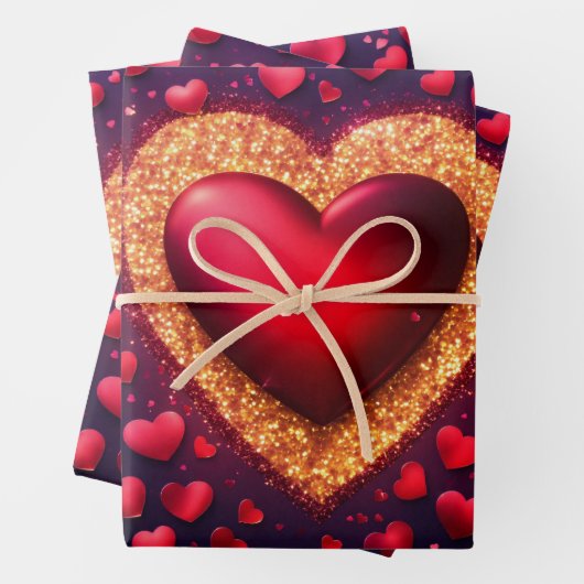 Roter Glitzer mit Herzen Geschenkpapier Set (Beispiel)