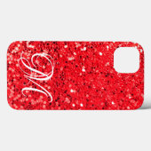 Roter Glitzer mit Monogramm Case-Mate iPhone Hülle (Rückseite (Horizontal))