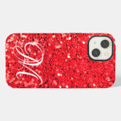 Roter Glitzer mit Monogramm iPhone Hülle (Rückseite (Horizontal))