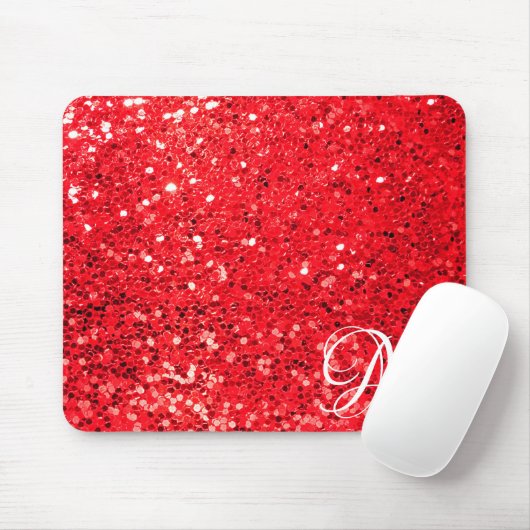 Roter Glitzer mit Persönlicher Monogramm Mousepad (Mit Mouse)