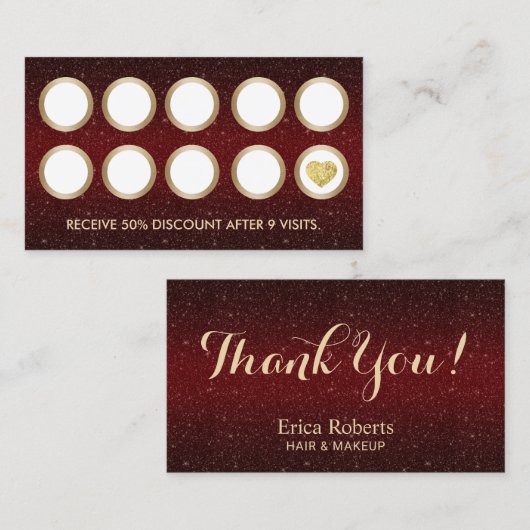 Roter Glitzer-moderne Salon-Loyalität Burgunders Treuekarte (Vorne/Hinten)