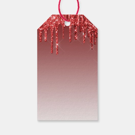 Roter Glitzer Moderne Typografie Elegant Minimalis Geschenkanhänger (Rückseite)