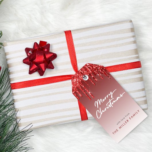 Roter Glitzer Moderne Typografie Elegant Minimalis Geschenkanhänger