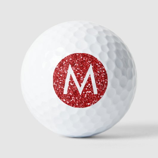 Roter Glitzer Moderner anfänglicher Mit Monogramm Golfball (Vorderseite)