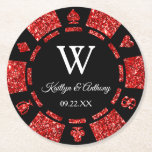Roter Glitzer Poker Casino Runder Pappuntersetzer<br><div class="desc">Feiern Sie stilvoll mit diesen trendigen Poker-Chip-Untersetzer. Das Design ist leicht mit Ihrer eigenen Formulierung zu personalisieren und Ihre Familie und Freunde werden begeistert sein,  wenn sie diese fabelhaften Untersetzer sehen.</div>