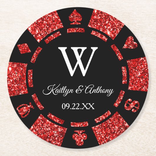Roter Glitzer Poker Casino Runder Pappuntersetzer (Vorderseite)