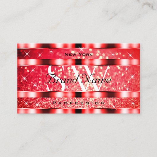 Roter Glitzer Ruby Roter Blick Sterne Initialen Visitenkarte (Vorderseite)