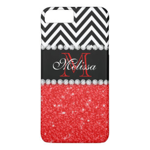 ROTER GLITZER SCHWARZE ZICKZACK STREIFEN MONOGRAMM Case-Mate iPhone HÜLLE