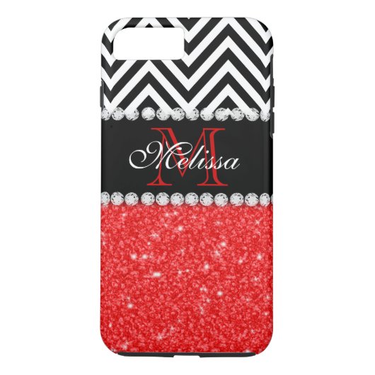 ROTER GLITZER SCHWARZE ZICKZACK STREIFEN MONOGRAMM Case-Mate iPhone HÜLLE (Rückseite)