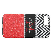 ROTER GLITZER SCHWARZE ZICKZACK STREIFEN MONOGRAMM Case-Mate iPhone HÜLLE (Rückseite (Horizontal))