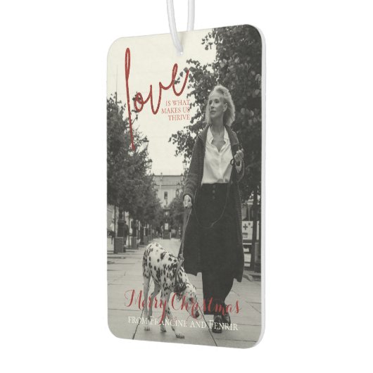 Roter Glitzer Script Elegantes Foto Weihnachten Autolufterfrischer (Links)