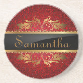 Roter Glitzer Sequel Disco Glitz Muster Untersetze Sandstein Untersetzer (Vorne)