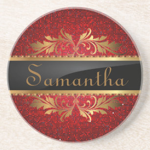 Roter Glitzer Sequel Disco Glitz Muster Untersetze Sandstein Untersetzer