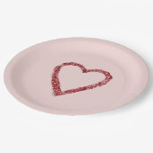 Roter Glitzer Sparkle Herz Pappteller (Schrägansicht)