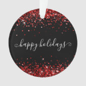 Roter Glitzer Sparkle Shine Happy Holidays Black Ornament (Vorderseite)